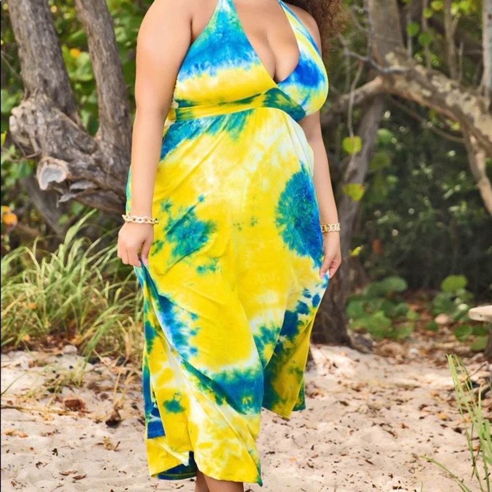 Plus size halter tie dye maxi dress 1X